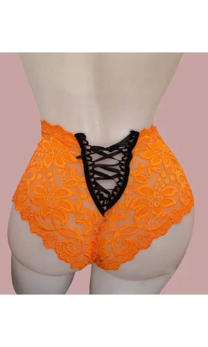 Kadın Turuncu Bağcık Detaylı Sexi Dantel Külot