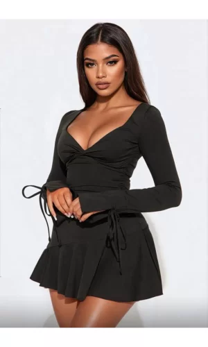 Kadın Yeni Model Seksi Siyah Micro Esnek Kumaş Fantezi Mini Elbise