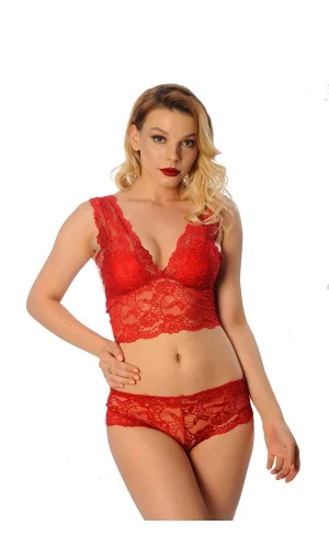 Kırmızı Bralet Dantelli Sütyen Takım 2 Li - 6255
