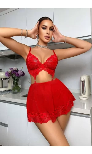 Kırmızı  Valentines Tasarım Gecelik 68666
