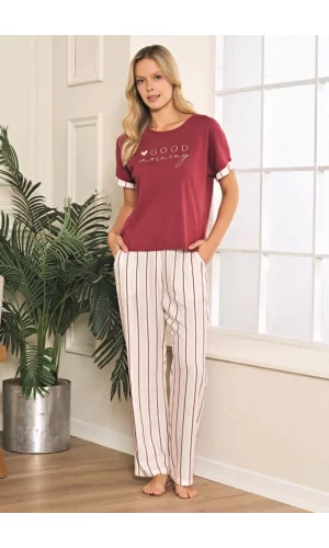 Luz&Pos Arias Closet %100 Pamuklu Dokuma Çizgili Pijama Takımı