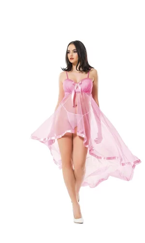 Pembe Petli Tül Şifon Gecelik - 230