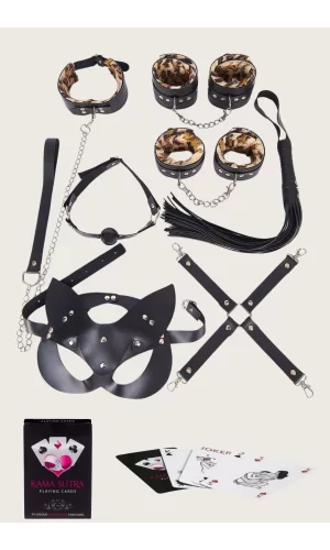 Sexy Görselli Oyun Kartı Kama Sutra 7li Leopar Harness Set