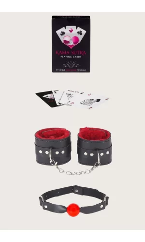Sexy Görselli Oyun Kartı Kama Sutra Ağız Topu Kelepçe Set