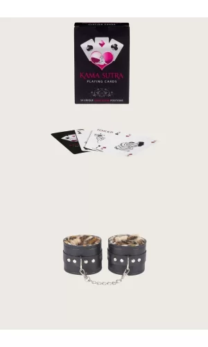 Sexy Görselli Oyun Kartı Kama Sutra Leopar Kelepçe Set