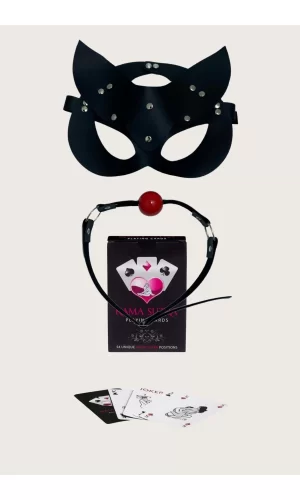 Sexy Görselli Oyun Kartı Kama Sutra Siyah Ağız Topu Maske Set