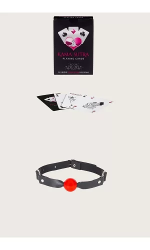 Sexy Görselli Oyun Kartı Kama Sutra Siyah Kırmızı Ağız Topu Set