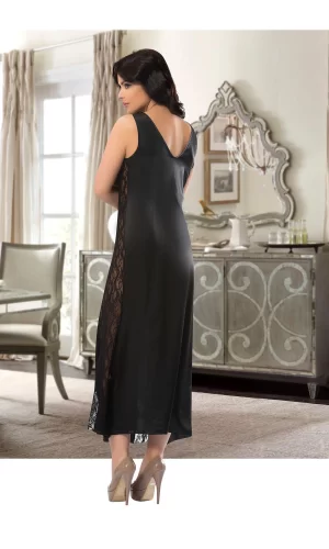 Siyah Dantelli Saten Gecelik - 085