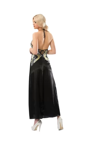 Siyah Dantelli Saten Gecelik - 086