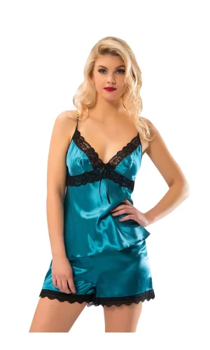 Yeşil Saten Babydoll Şortlu Takım - 298