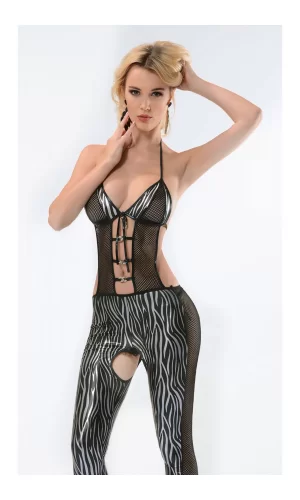 Zebra Desenli Lame Vücut Çorabı-490