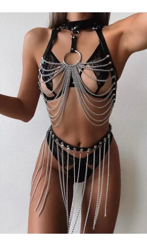 Zincirli Fantezi Deri Harness Kostüm 389