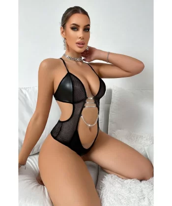 Fantezi Giyim Kelepçeli Set Tamamlayan Zincirli Babydoll Gecelik