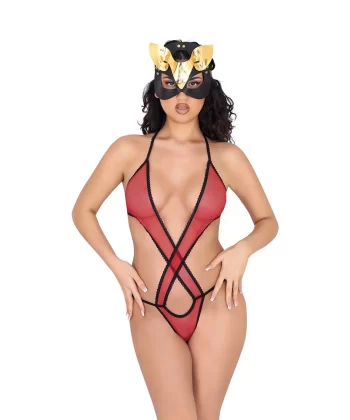 Kırmızı Lcralı Tül Bodysuit - 935