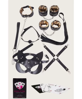 Sexy Görselli Oyun Kartı Kama Sutra 7li Leopar Harness Set