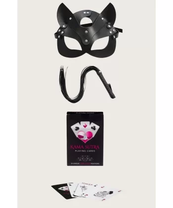 Sexy Görselli Oyun Kartı Kama Sutra Kırbaç Maske Set