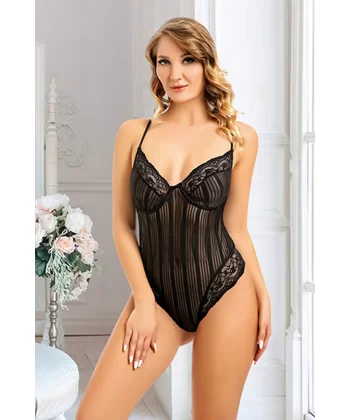 Siyah Çizgili Bodysuit - 876