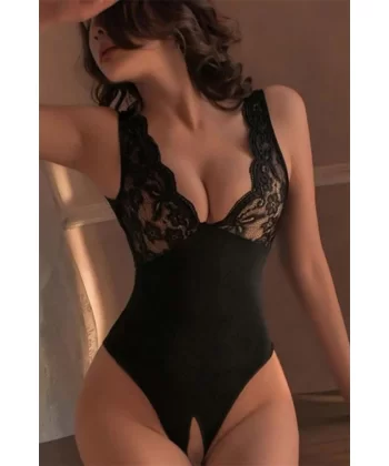 Siyah Dantelli Özel Bölgesi Açık Body 66016