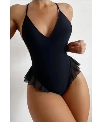 Siyah Fırfırlı Bodysuit Pr66000