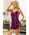 Mor Saten Babydoll Şortlu Takım - 330