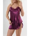 Mor Saten Babydoll Şortlu Takım - 330