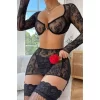 Kadın Seksi Siyah Gece Giyim Fantazi Etekli Jartiyer Takım + File Çorap Hediyeli