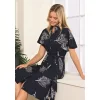 Luz&Pos Arias Closet %100 Viskon Dokuma Lacivert Yaprak Desenli Önden Düğmeli Uzun Elbise