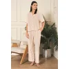 Luz&Pos Arias Closet Viskon Jakarlı Önden Düğmeli Bej Pijama Takımı