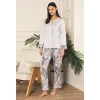 Viskon Jakarlı Önden Düğmeli Desenli Pijama Takımı