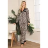 Viskon Leopar Desenli Önden Düğmeli Pijama Takımı