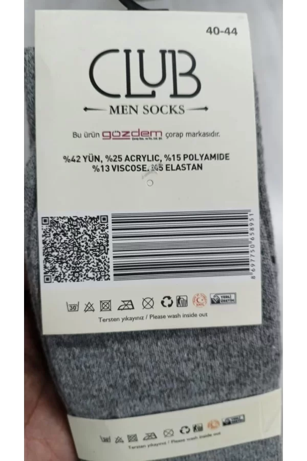 Club Lamswool Yün Erkek  Kışlık Çorap 3 Adet