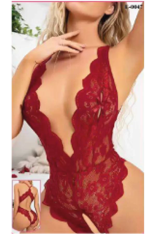 Özel Bölgesi Açık Kırmızı Dantel Seksi Body Jesica Bella E-0047