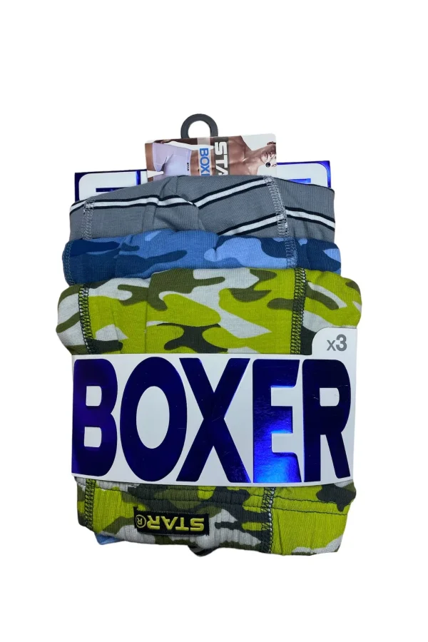 Star 106 Desenli Pamuklu Kemer Likralı 3lü Boxer