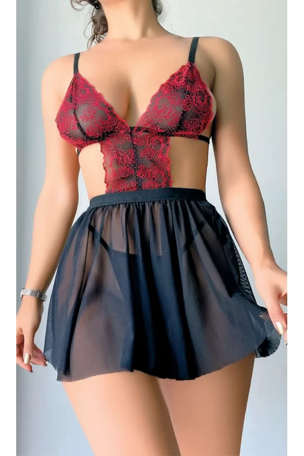 Tül Mini Fantezi Babydoll Takım
