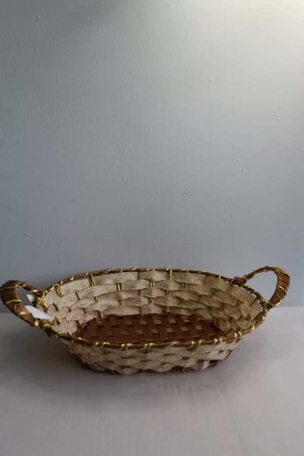 Yaldızlı Hasır Ekmek Sepeti Oval