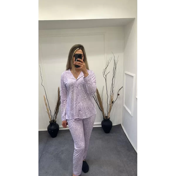 Alissa 6166 Bayan Önü Düğmeli Desenli Pijama Takımı