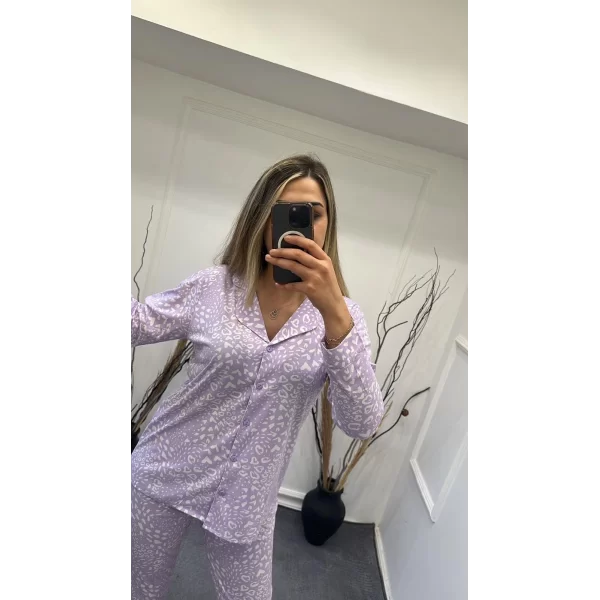 Alissa 6166 Bayan Önü Düğmeli Desenli Pijama Takımı