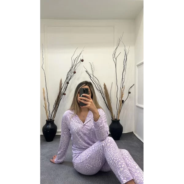 Alissa 6166 Bayan Önü Düğmeli Desenli Pijama Takımı