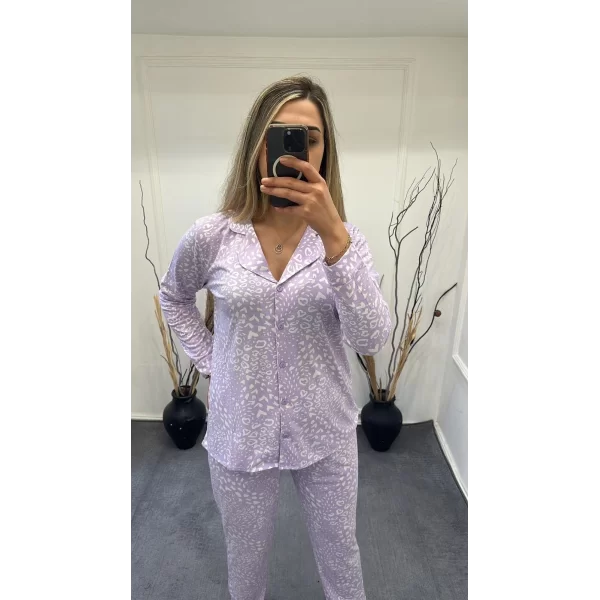 Alissa 6166 Bayan Önü Düğmeli Desenli Pijama Takımı