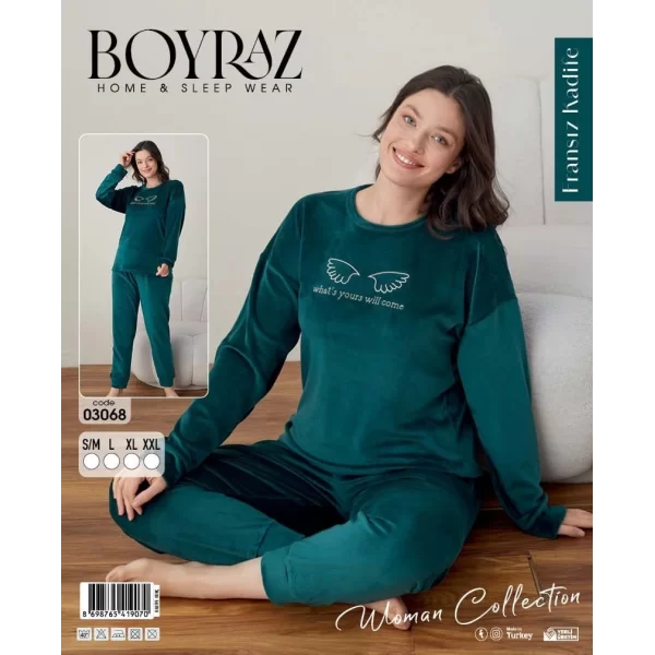 Boyraz 03068 Bayan Fransız Kadife Pijama Takımı