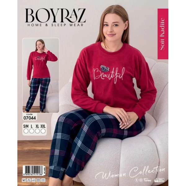 Boyraz 07044 Bayan Soft Kadife Pijama Takımı