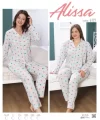 Alissa 6127 Kadın Gri Puanlı Uzun Kol Patlı Pijama Takımı