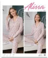 Alissa 6204  Bayan Önü Düğmeli Flamingo Desenli Pijama Takımı