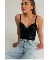 Baskılı Soft Lycralı Crop Top Balenli Push Up