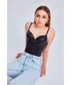 Baskılı Soft Lycralı Crop Top Balenli Push Up