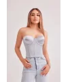 Saten Lycralı Crop Top