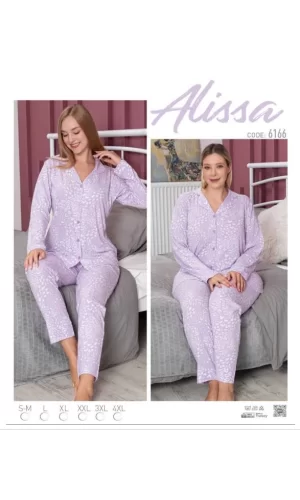Alissa 6166 Bayan Önü Düğmeli Desenli Pijama Takımı