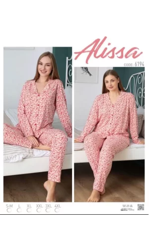 Alissa 6194 Bayan Önü Düğmeli Çicek Desenli Pijama Takımı