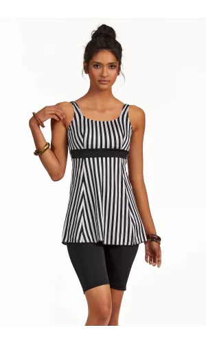 Argento 0551-9130 Kadın Çizgili Yarı Kapalı Taytlı Tankini