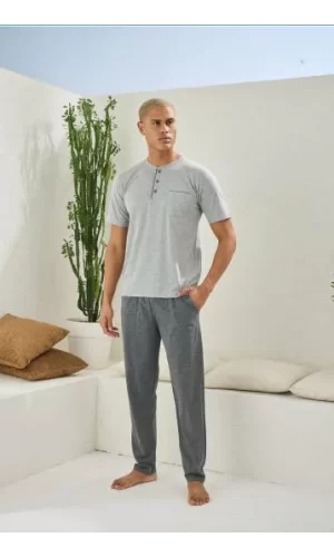 Erkek 2090 Erkek  Midi Yaka Pijama Takım